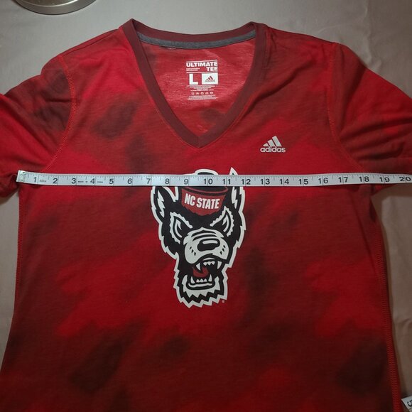 NC State Adidas Climalite V-Neck Tee – Size L | Red Tie-Dye Wolfpack Shirt - Picture 7 of 8